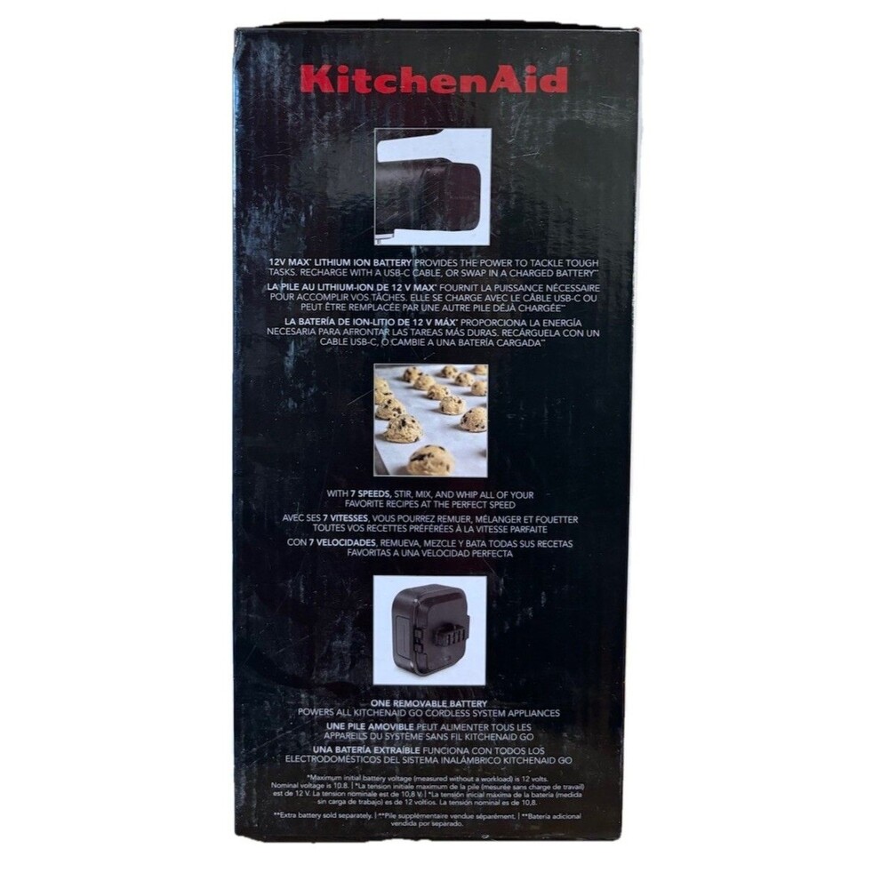 KitchenAid GO KHMR762BM Cordless Hand Mixer 7-Speed 12V Matte Black - Picture 2 of 4